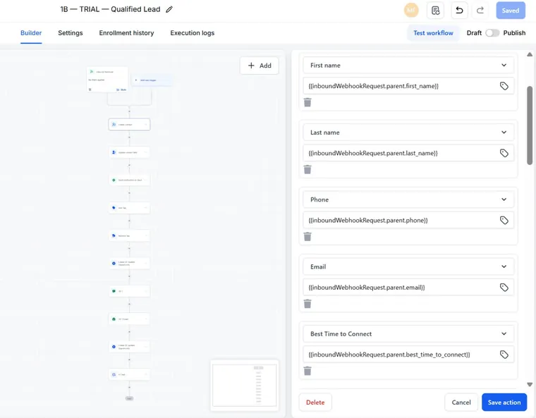 Webhook field mapping