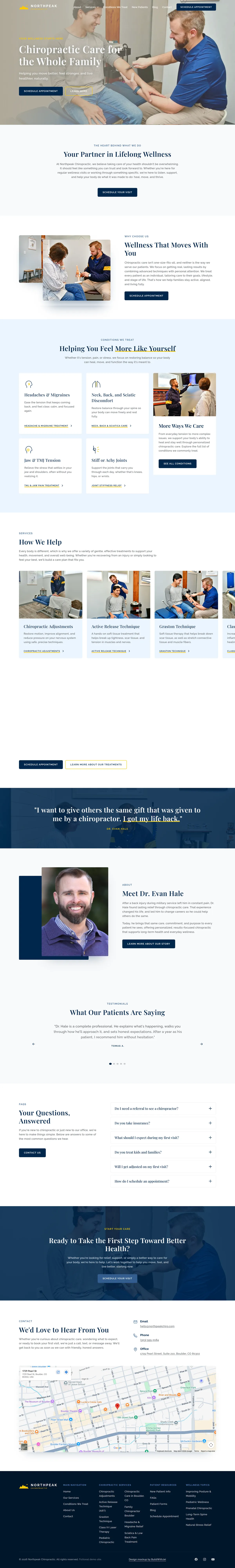 Full-page design of the Northpeak Chiropractic website