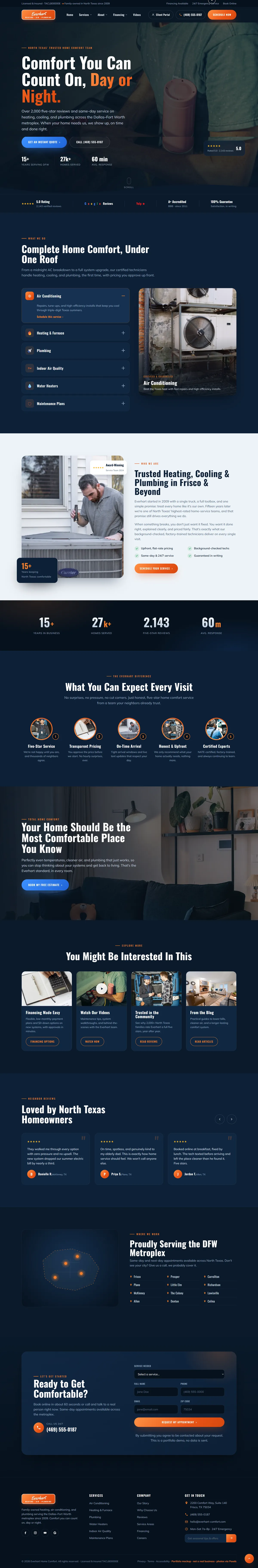 Full-page design of the Everhart Heating & Air website