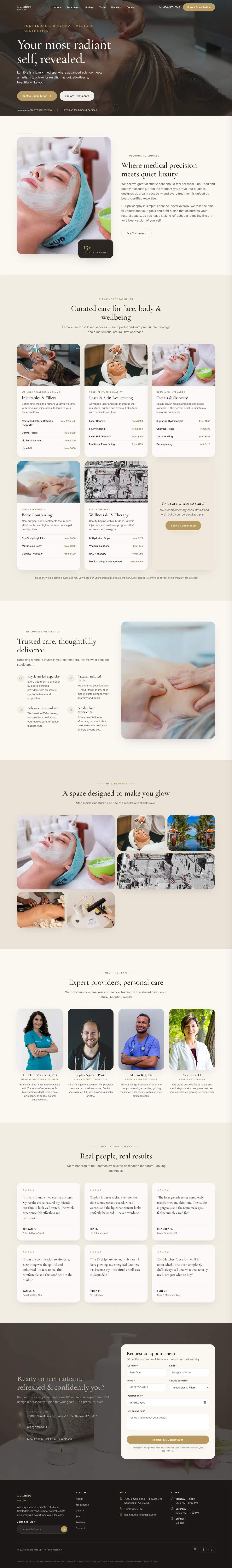 Full-page design of the Lumi&egrave;re Med Spa website