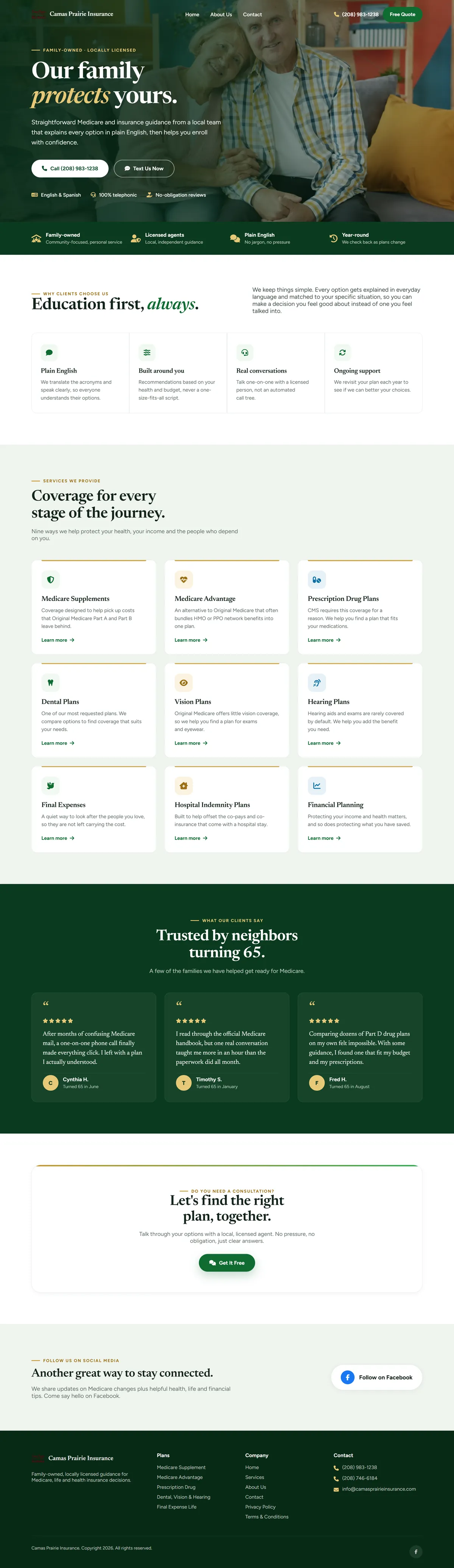Full-page design of the Camas Prairie Insurance website