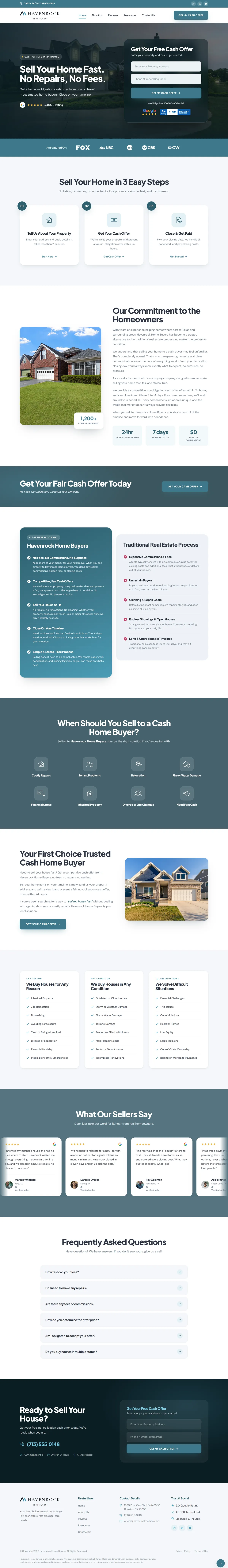 Full-page design of the Havenrock Home Buyers website