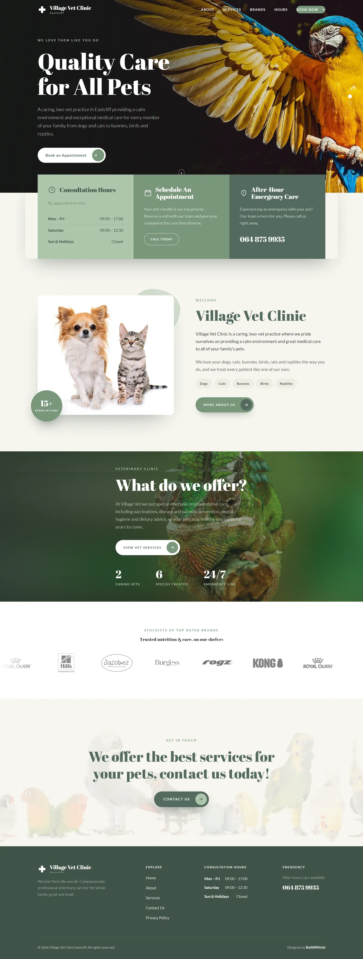 Full-page design of the Village Vet Clinic website
